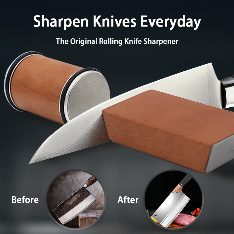 Rolling Knife Sharpener Double-Sided Diamond Sharpening Stone 15 & 20 Degree Magnetic Angle Roller Sharpening for Kitchen Knives