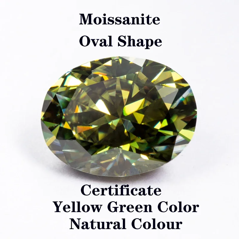 Moissanite Stone Oval Cut Natural Yellow Green Color Extremely Shiny Quality Advanced Charms Jewelry Making Material Certificate