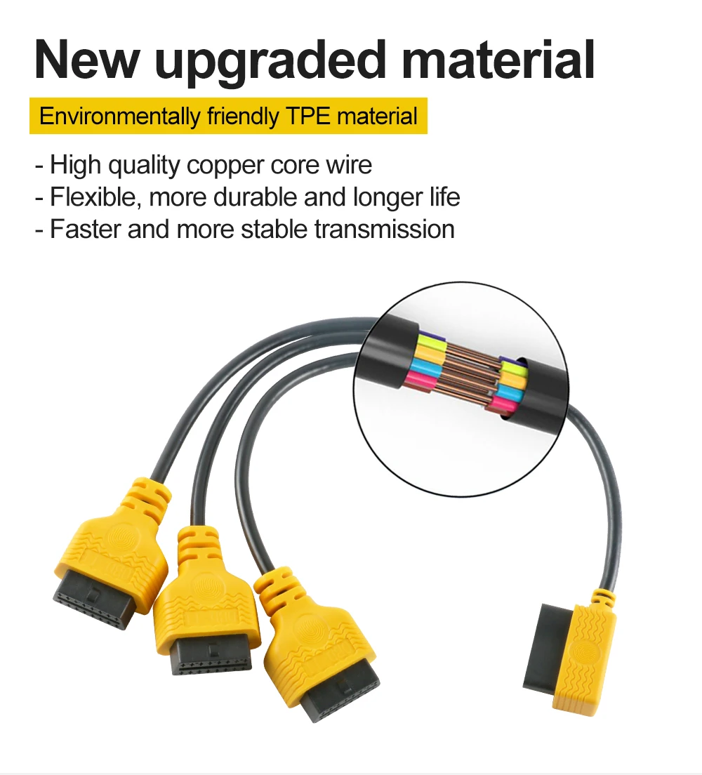 AUTOOL العالمي obd2 كابلات الموصلات المحمولة سيارة obd 2 محول 1 إلى 3 الفاصل سلك 16pin obdii ذكر إلى أنثى تمديد الحبل