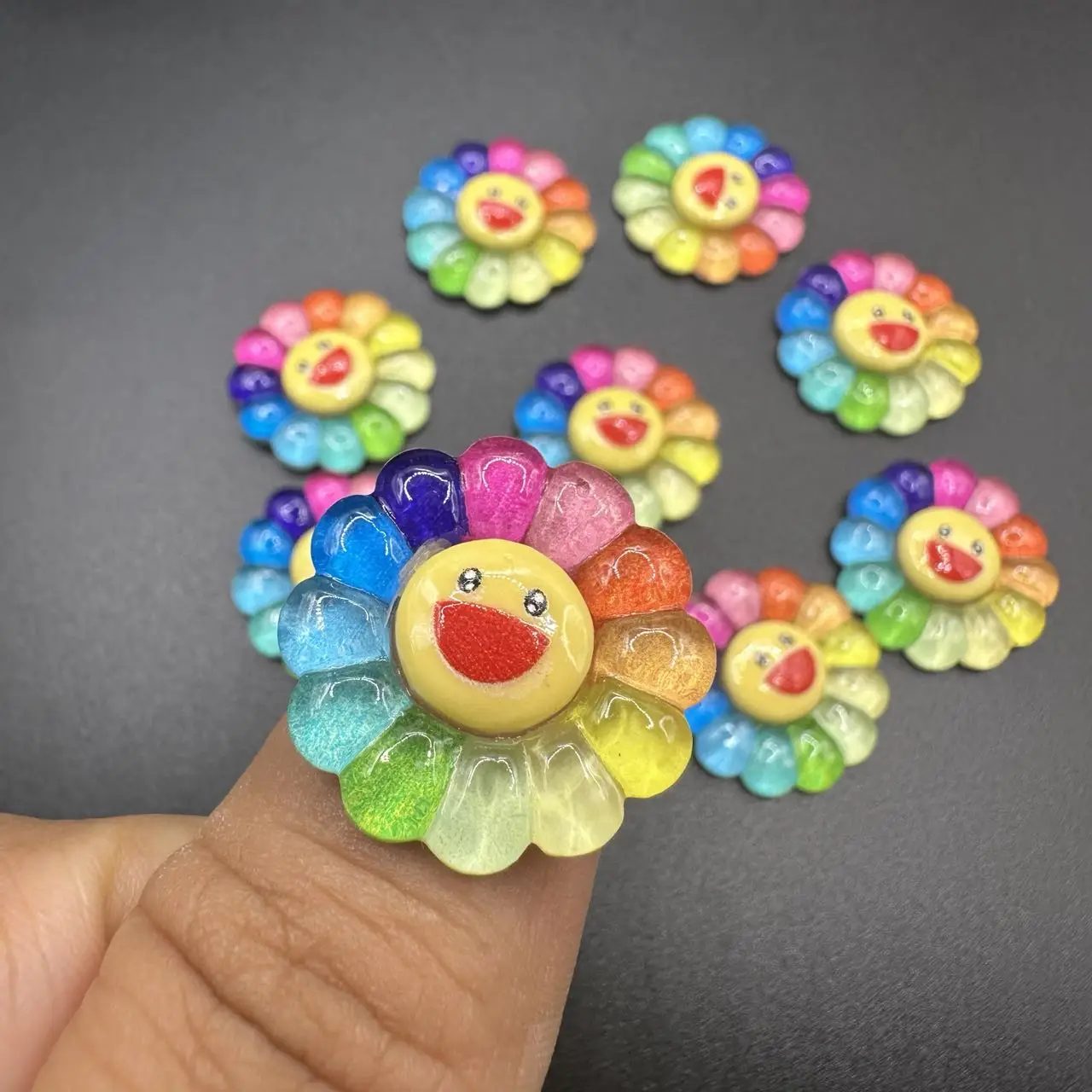 10pcs Resin 3D SunFlower Nail Charms Korean Kawaii Accessories Cartoon Colorful Smiling Face Jewelry For Manicure Nail Art Decor