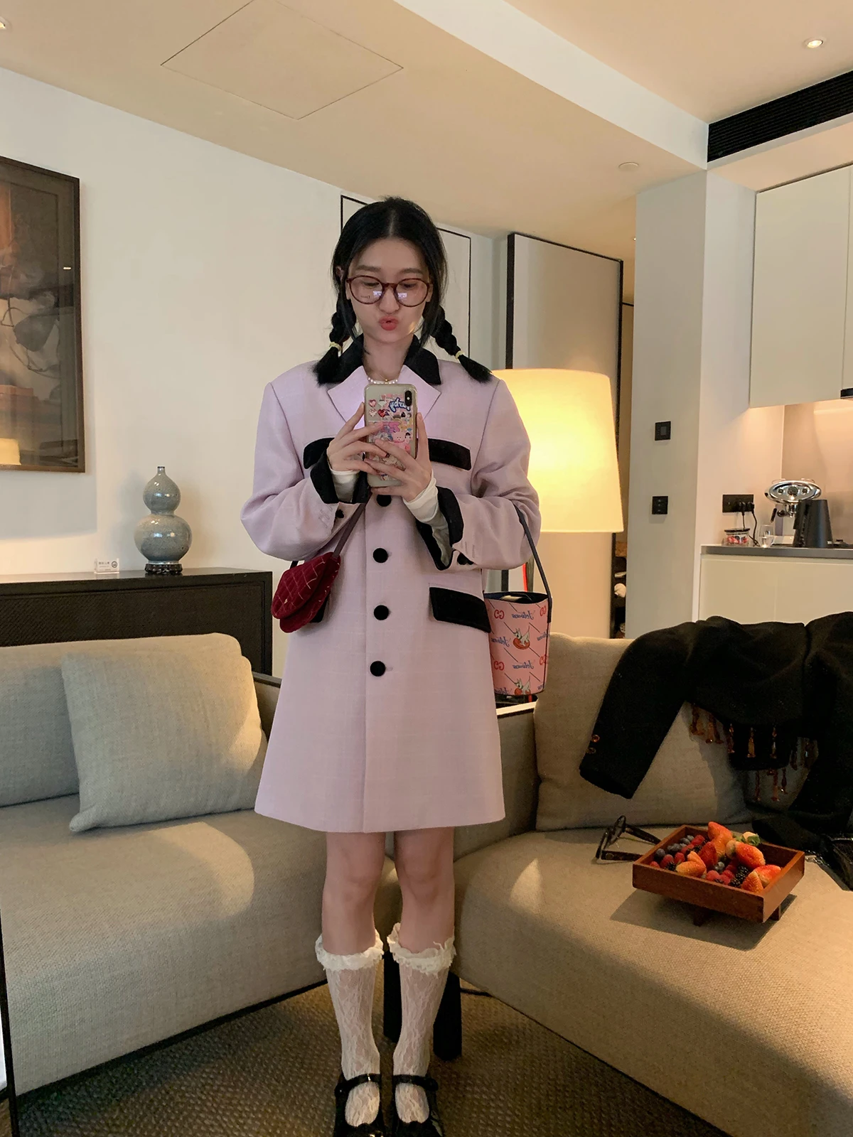 

Женский деловой костюм-пальто из вельвета с пэчворком, фиолетовый, всесезонный, мягкий, с текстурой, удлиненный