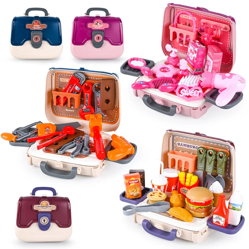 Toolbox Kitchen Food Beauty Make Up Tools Box Set Handbag Pretend Play Toys For Children Kids Boy Girl Christmas Gifts