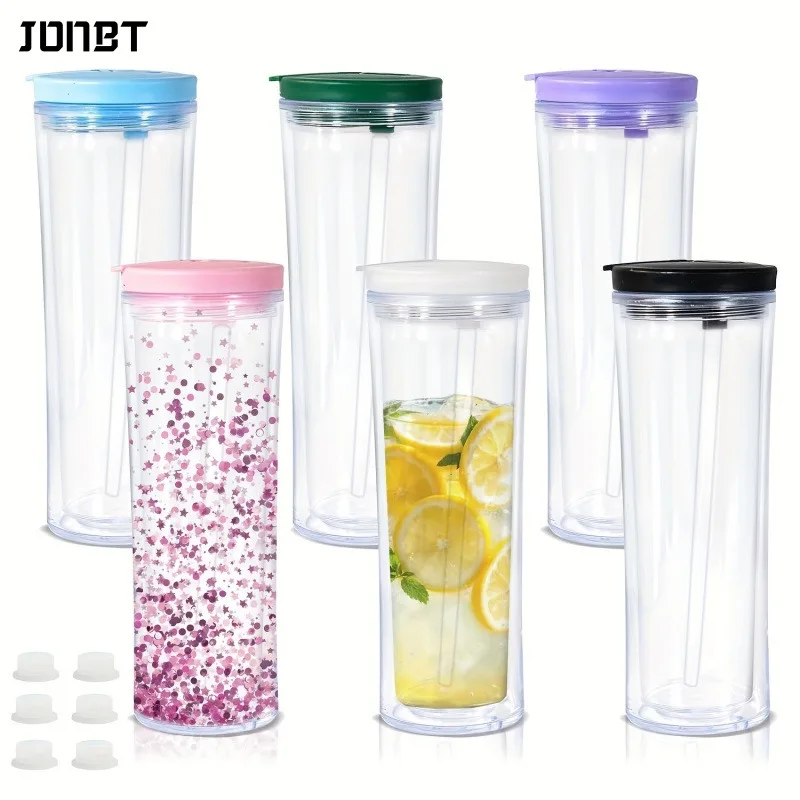 

20oz Reusable Double Layer Plastic Snowball Water Bottles With Lid Straw Outdoor Sports Fitness Cold Drinks Coffee Cup Drinkware