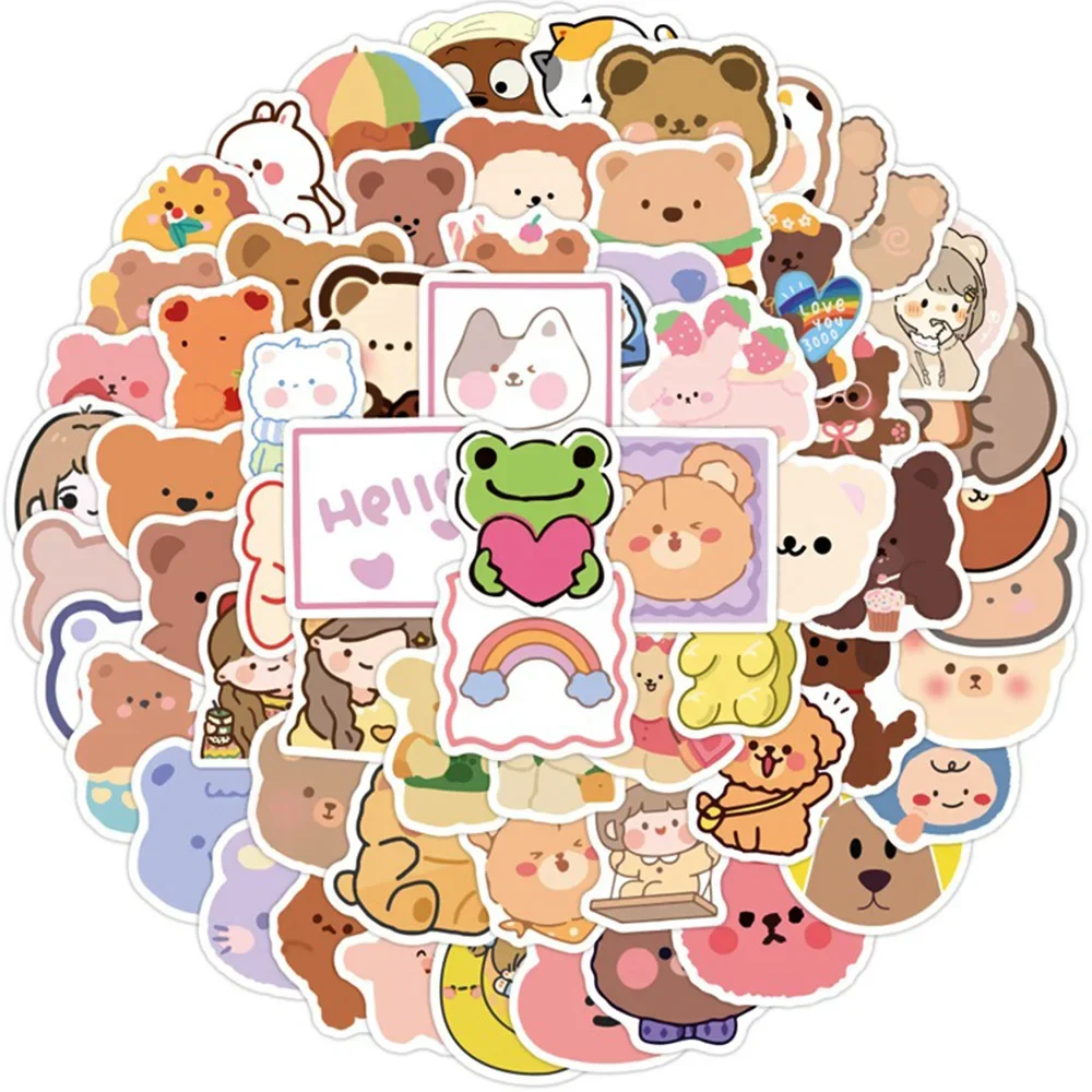 100pcs Cute Cartoon Bear Stickers Kawaii Decals DIY Diary Phone Laptop Scrapbooking Waterproof Stickers for Kids Girls