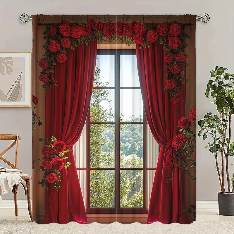Light luxury rose high precision environmental protection polyester printed curtain limited time special + gift combination