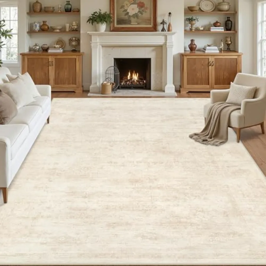 

8x10 Area Rugs for Living Room: Vintage Boho Neutral Beige Washable Soft Low-Pile Non-Slip Indoor Rug for Bedroom Nursery Farmh