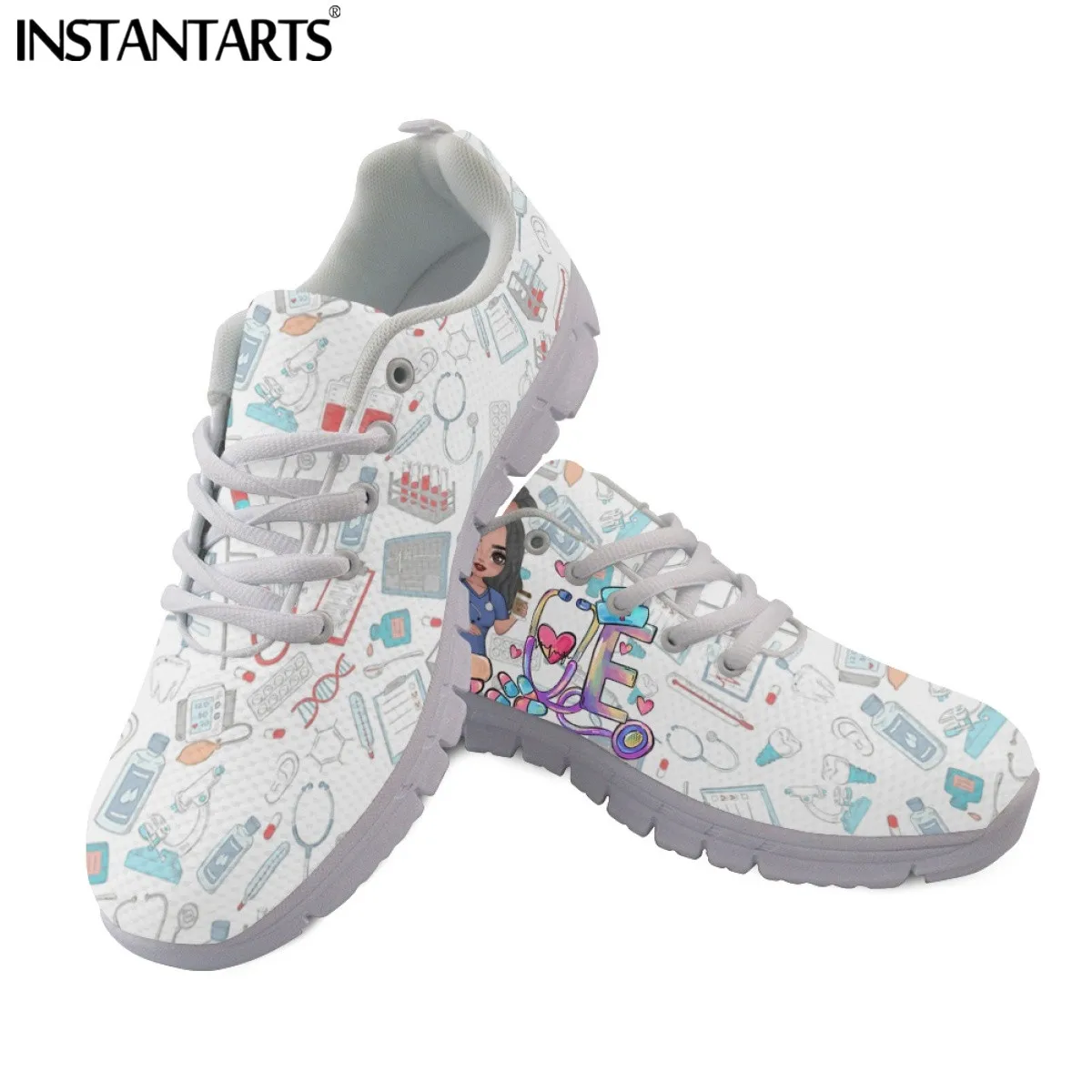 INSTANTARTS Cute Cartoon Nurse Shoes Paramedic Nursing Shoe for Women Female Running Sneakers Light Mesh Flats Girls Footwear