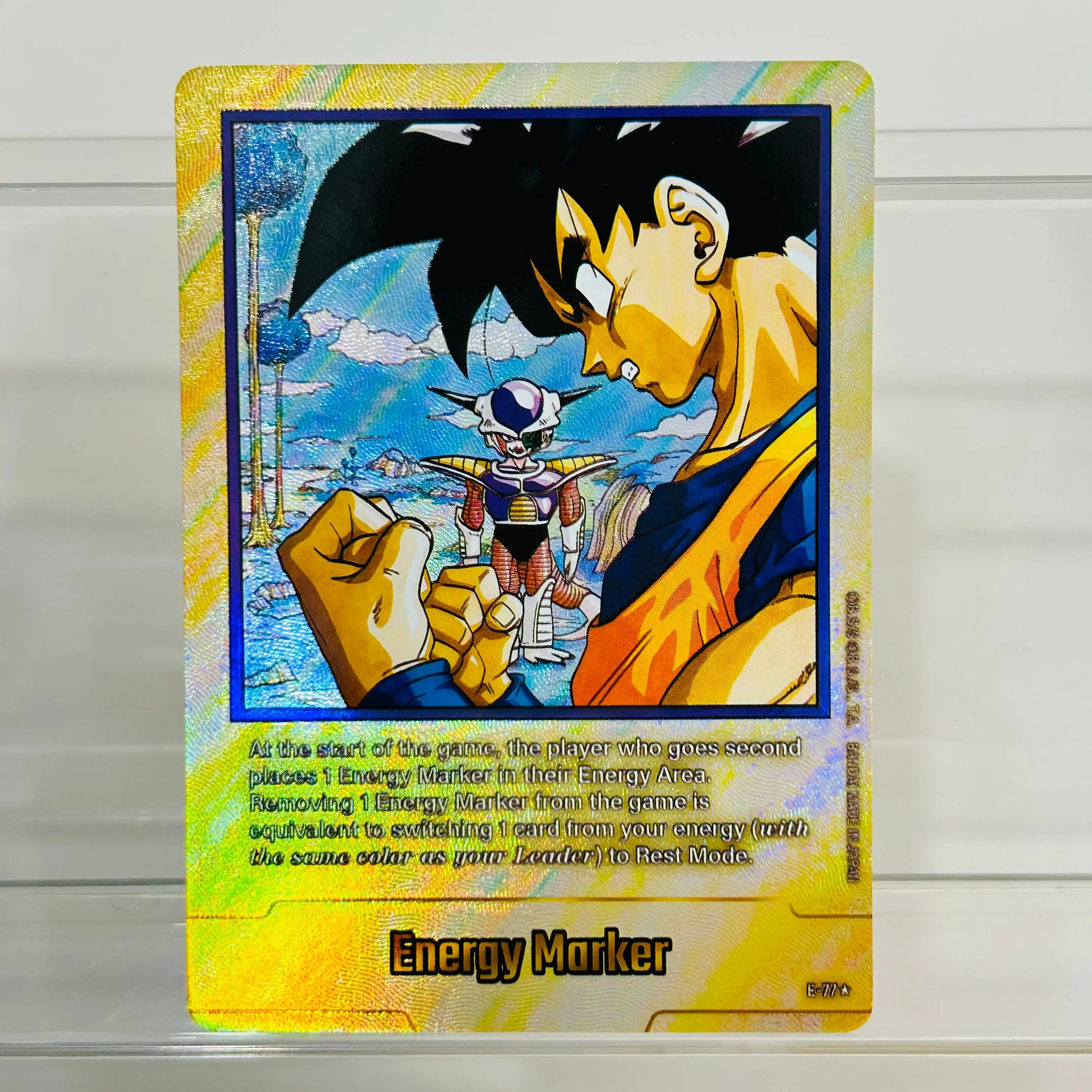 

Dragon Ball E-77 Goku Frieza DIY Energy Marker Card English Version Gold Foil Holographic Texture Premium Anime Collection Card