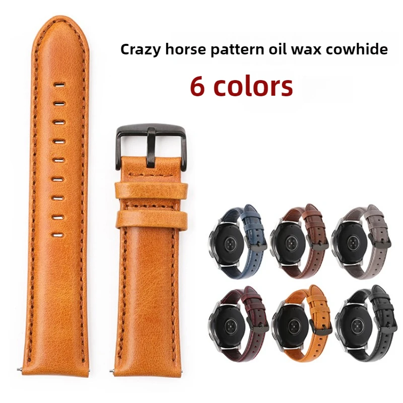 Suitable for Moto Samsung S3 Strap First Layer Cowhide Oil Wax Leather Color-changing Retro Smartwatch Strap