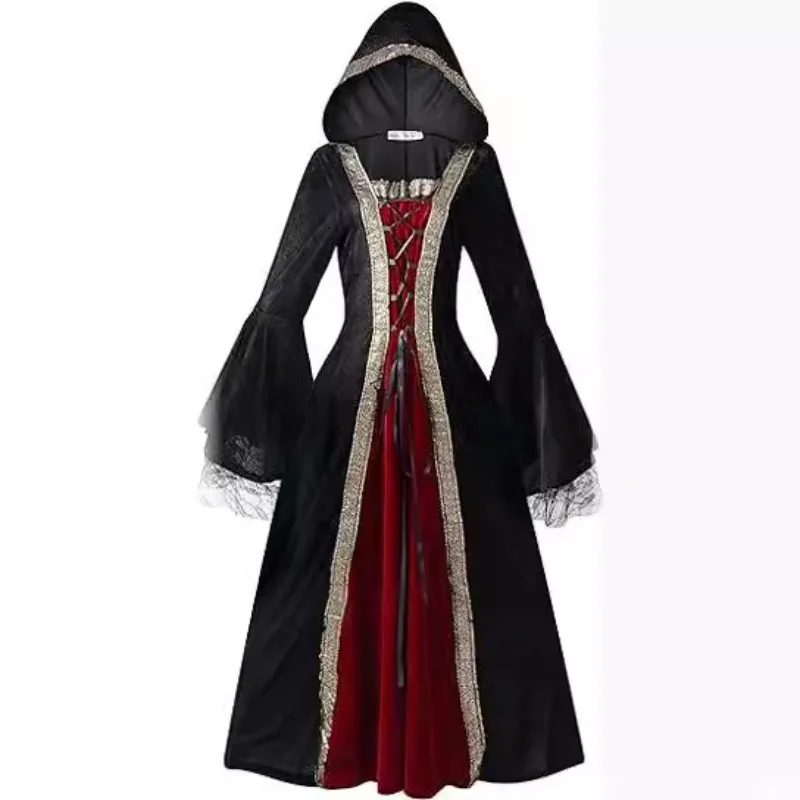 Renaissance Costume Medieval Women Adult Maxi Hood Dress Gown Robe Gothic Vintage Velvet Queen Vampire Witch Victorian Outfit