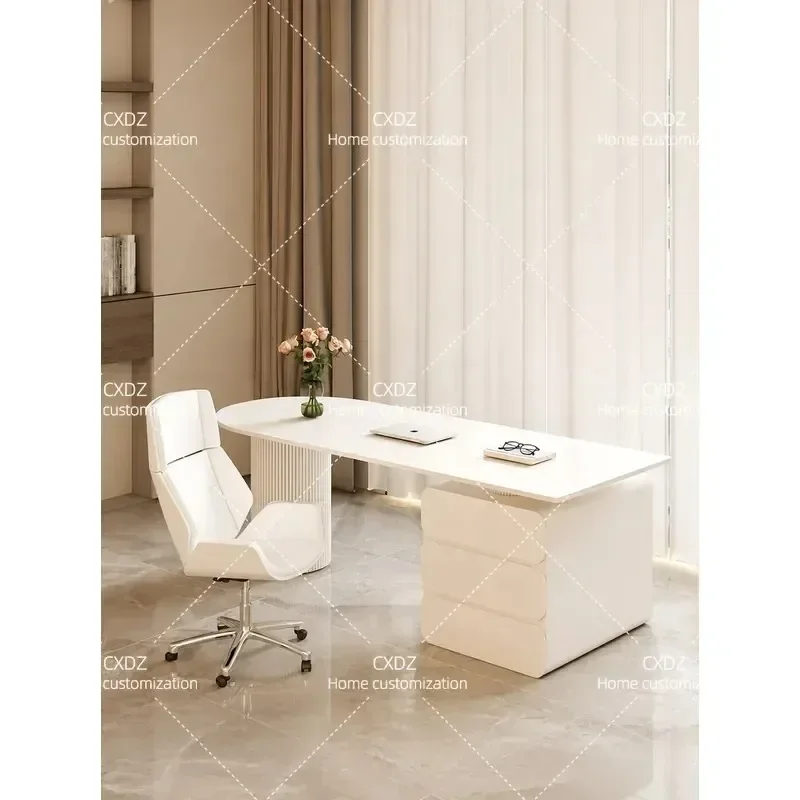 Cream Style Modern Light Luxury Desk Rock Slab Writing Table for Home Study Office Medical Beauty Consultation