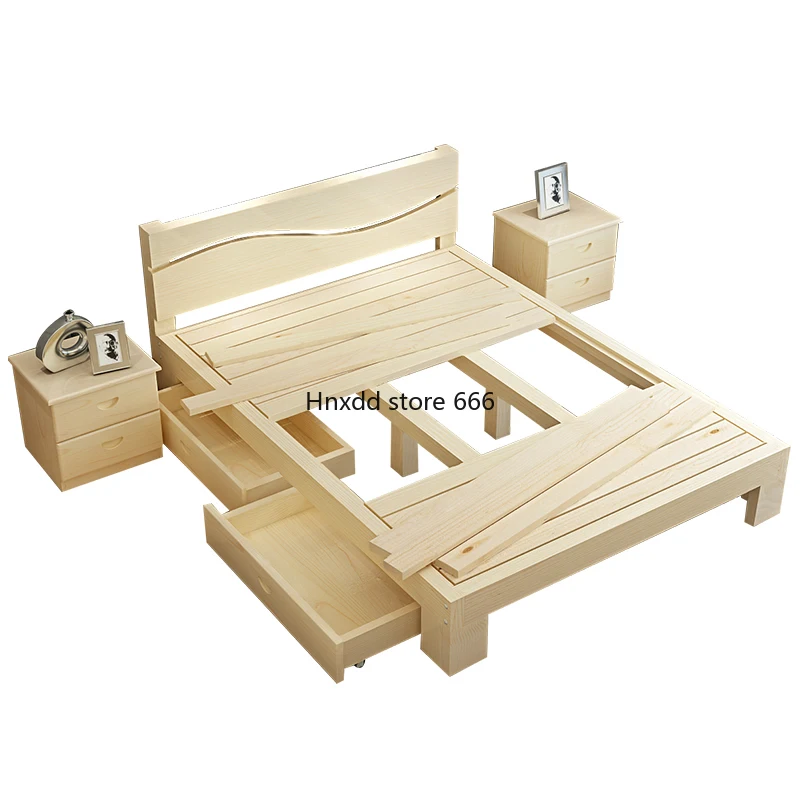 

Modern simple solid wood double bed 1.5 meters 1.8 meters pine children's bed