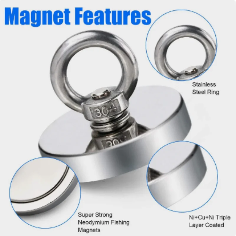 Super Strong Neodymium Magnets N52 Iman Ima Magnetic Fishing Magneat with Countersunk Hole Eyebolt for Salvage Magnetic Fishing