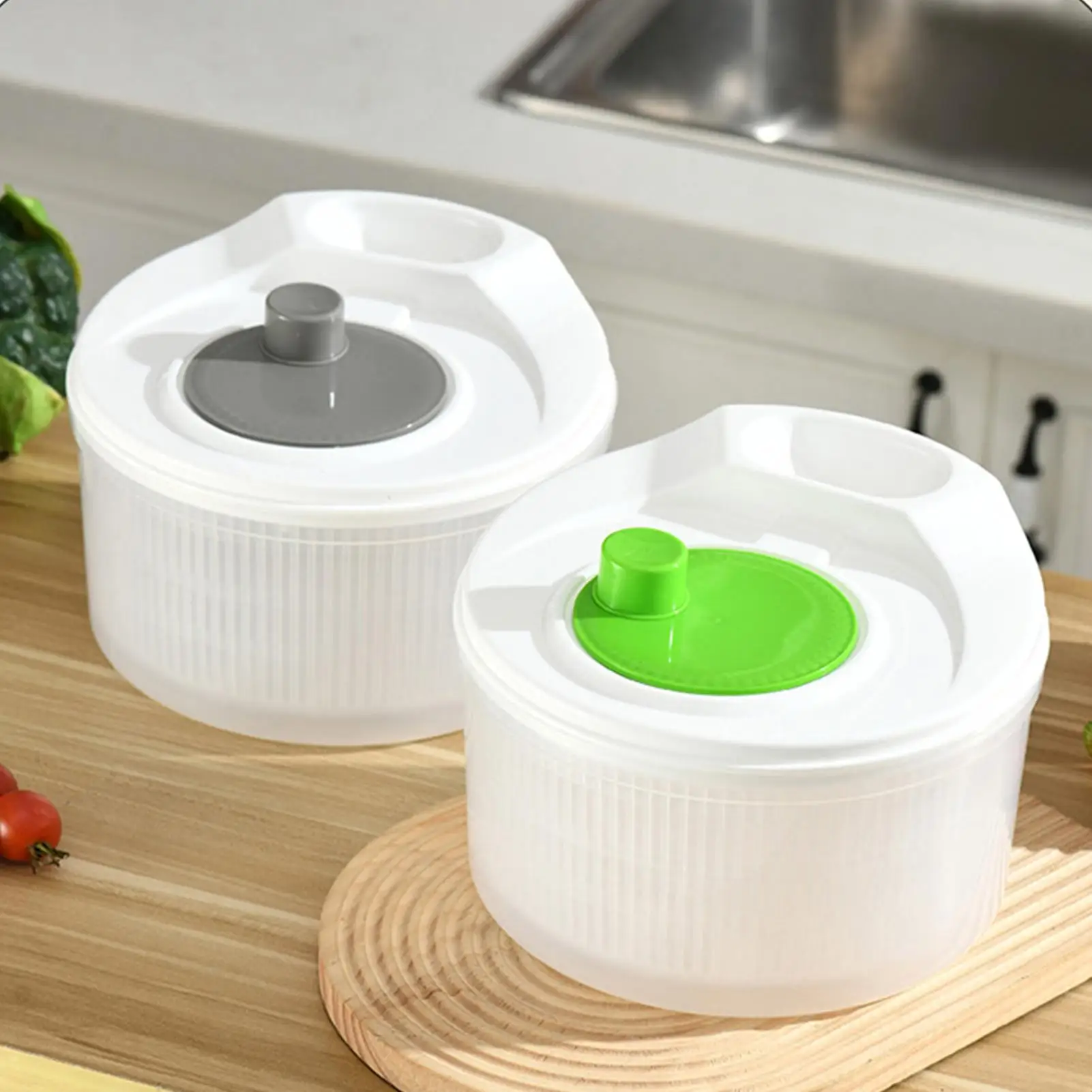 Salad Spinner Fruit Rinser Strainer Container Double-Layer Vegetable Washing Basket For Berries Home Cooks College Students view 2