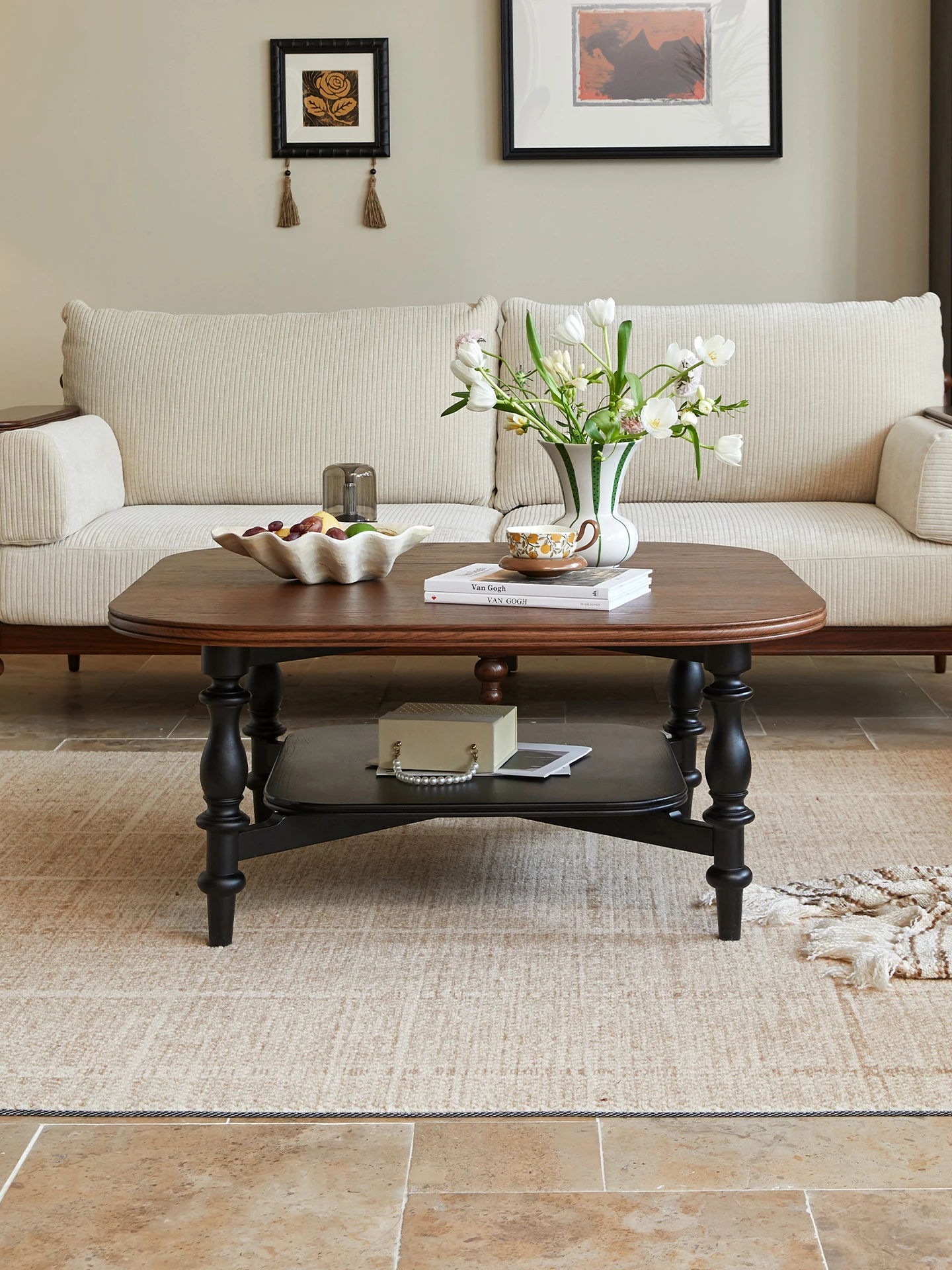 

Medieval style solid wood coffee table small apartment living room household tea table