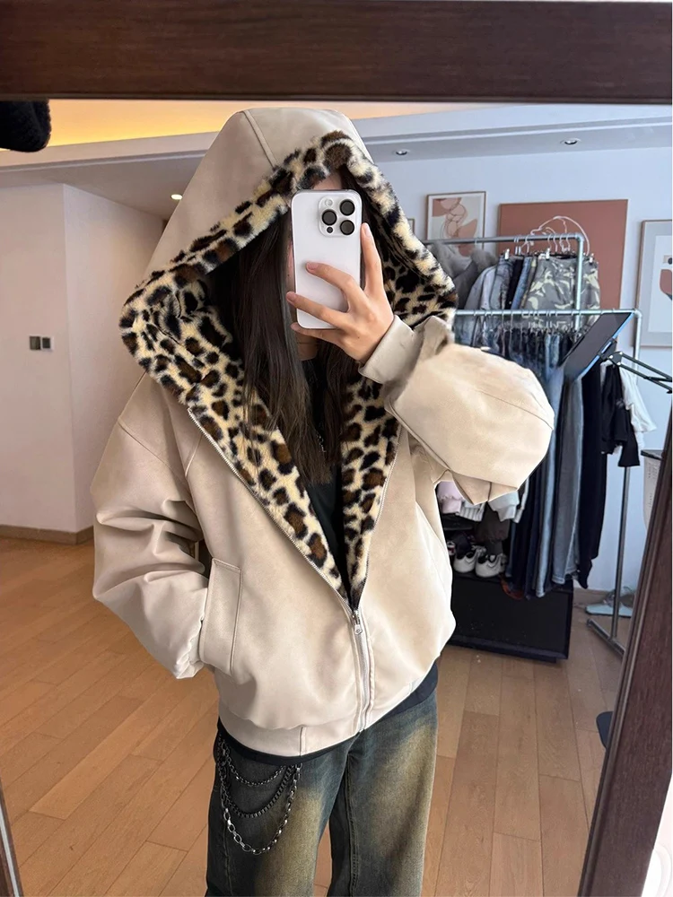 

Мужское пальто из искусственной кожи Thiened Winter Jaet с капюшоном и меховым воротником, двусторонняя одежда в американском стиле, хлопок Mountain Eagle...