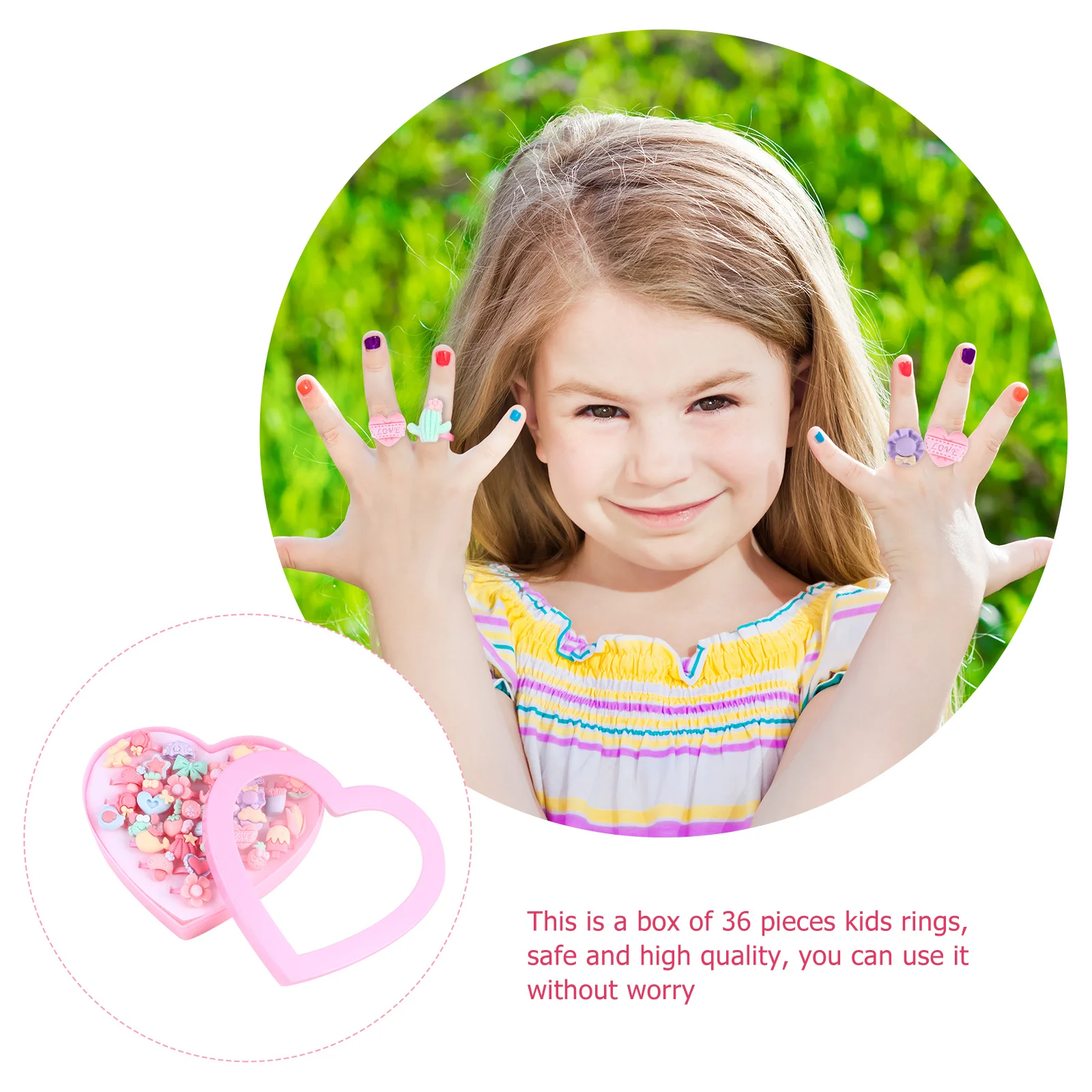 

36Pcs Kids Cartoon Ring Set Plastic Finger Rings Box Gift Girls Pretend Dress Up Party Jewelry Children's Rings