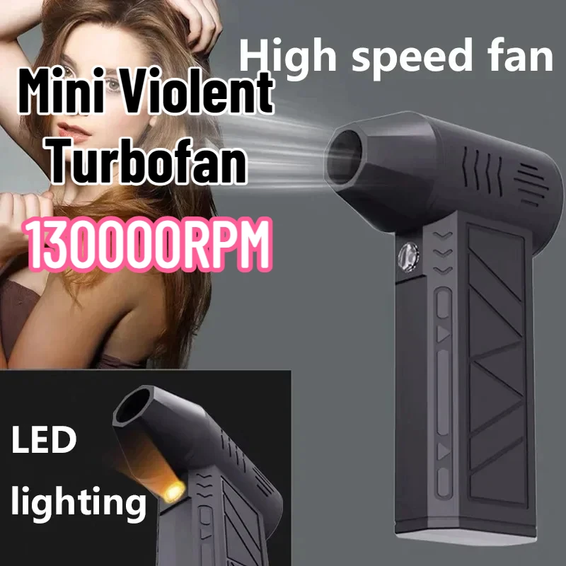 

Violent Turbofan Mini Camping Outdoor Handheld Fan 130000RPM High Speed Brushless High Speed Blower Dust Blower with LED Light