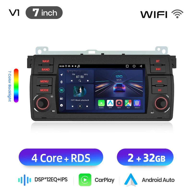 Junsun 7 inch draadloze CarPlay Android Auto autoradio voor BMW E46 M3 318 320 325 330 335 Multimedia draadloze Apple CarPlay Smart Intelligent Systems IPS touchscreen stereo videospeler 2 Din
