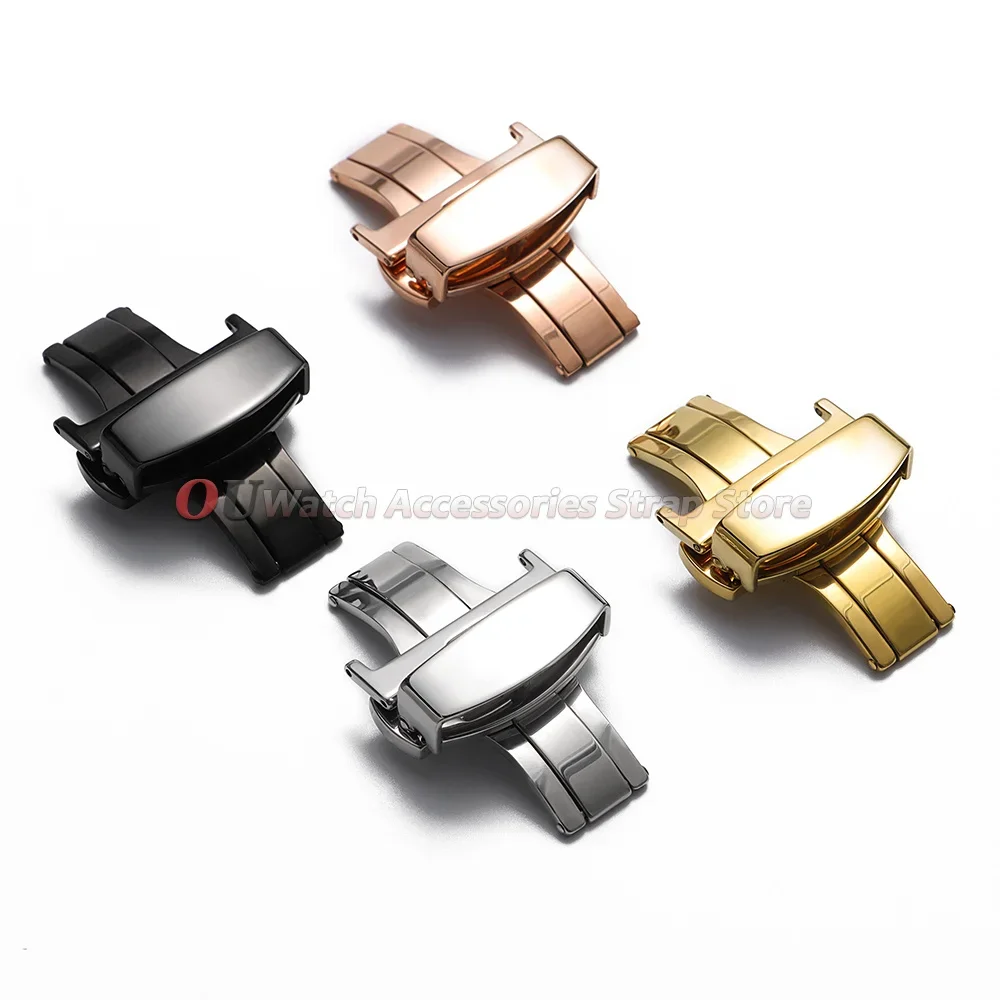 10 12 14 16 18 20 22mm Silberne Edelstahl-Schmetterlings-Faltschließe Polierte Matte Uhrenarmband-Verschlüsse Schwarz Roségold Uhrenknöpfe – Detail 7