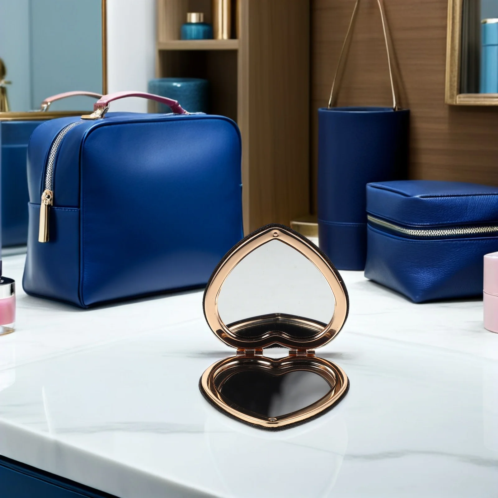 Reismake-upspiegel Draagbaar Opvouwbaar Dubbelzijdig Compact met Vlindermotief Elegant Handheld voor onderweg Touch-Ups