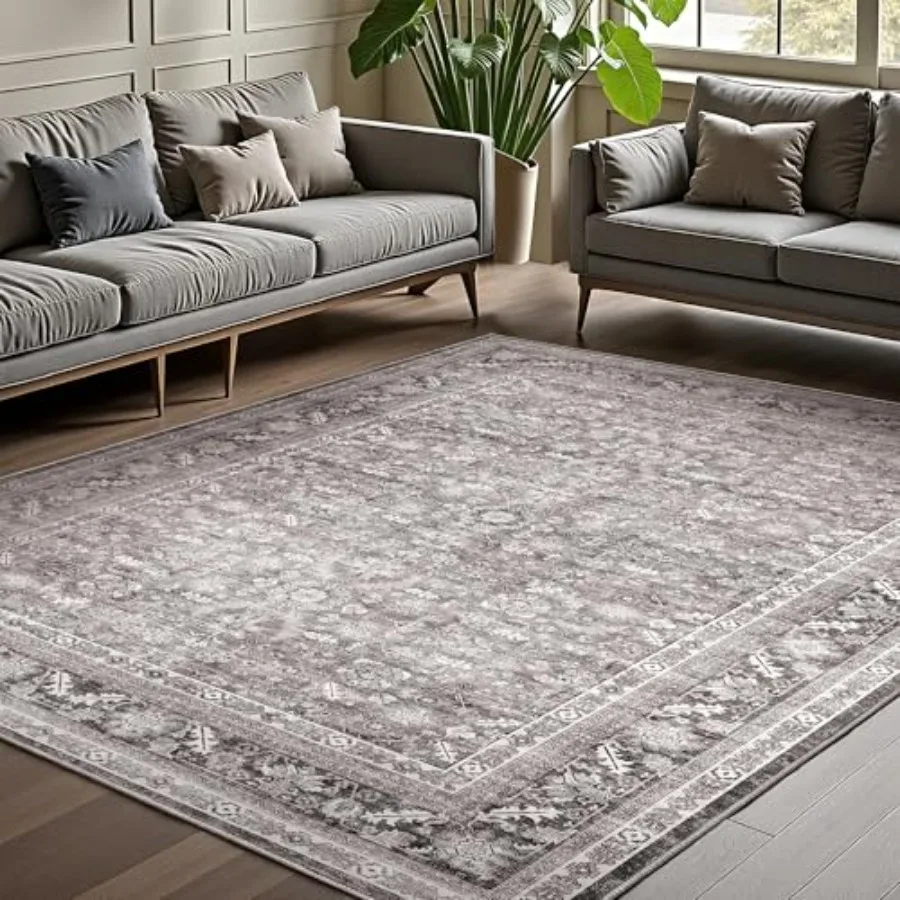

Винтажные серые коврики 5x7 5x7 Моющийся ретро ковер Нескользящий ковер из искусственной шерсти LowPile Мягкий потертый серый напольный коврик для жизни