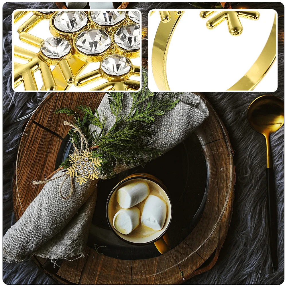 

6Pcs Xmas Snowflake Napkin Rings Alloy Napkin Buckles Table Decor for Festival Party Banquet Christmas Gift Table Decors