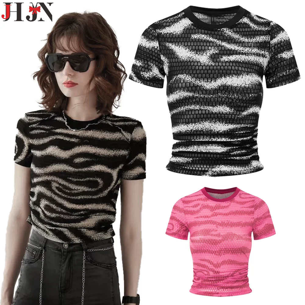 Summer Women T-Shirt New Style Short Sleeve O-Neck Tank Tops Fashion Trend Tees Sexy Zebra Stripes Tops Slim Fit Girl Clothes