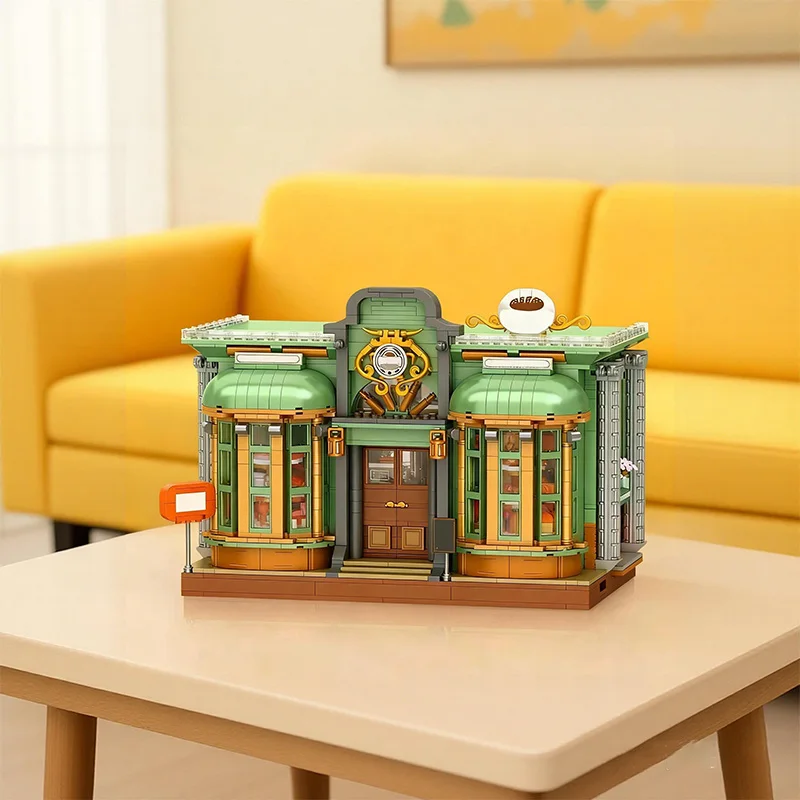 ヨーロッパスタイルのベーカリー LED照明付き ハウス モジュール式建物 ブロック シティアーキテクチャ ブリックモデルキット 大人 子供 ギフト 2014PCS