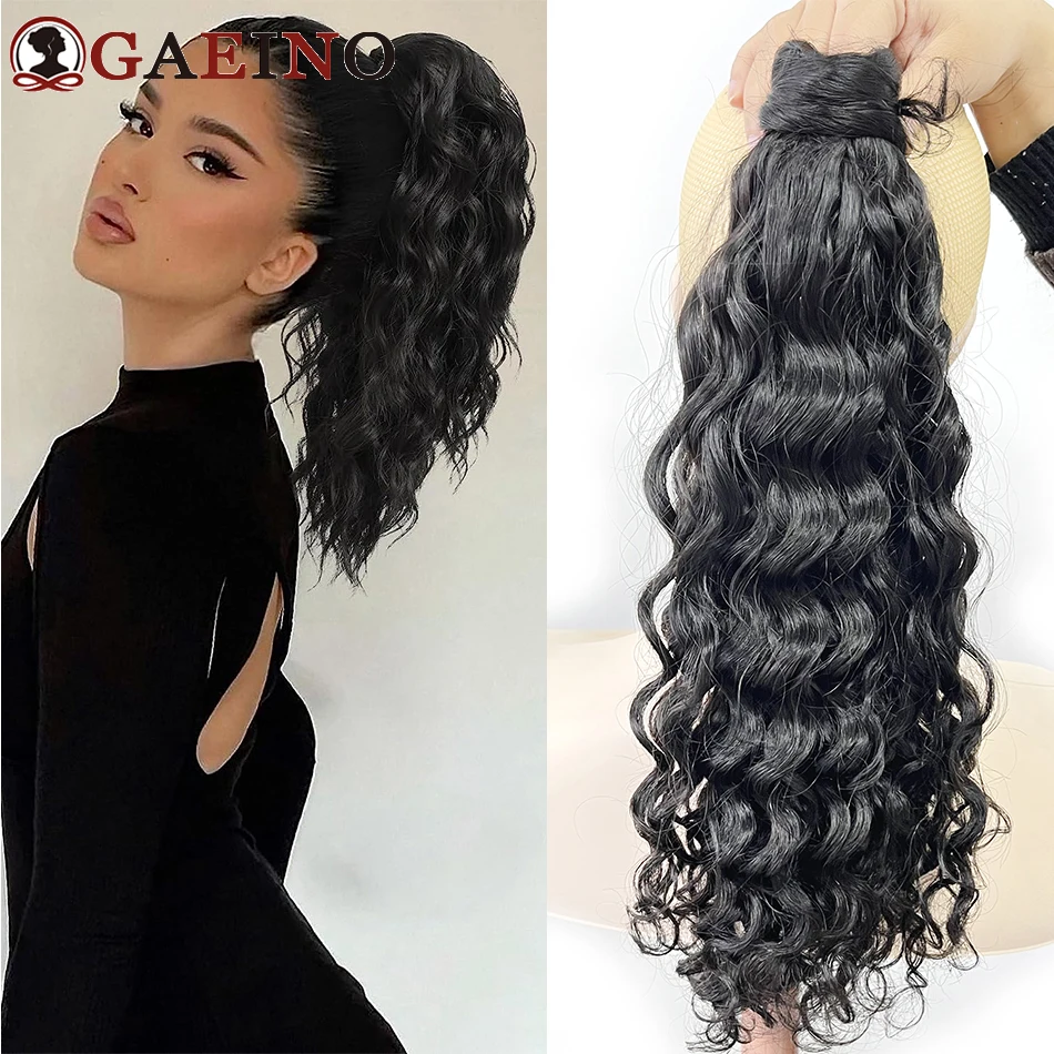 Ocean Wave Ponytail Hair Extensions Human Hair Natural Black Wavy Wrap Around Ponytail Human Hair Water Wave Horsetail Extension