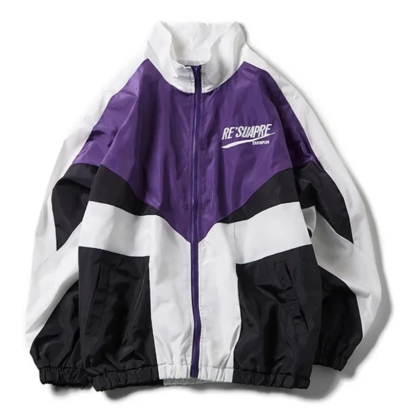 Spring Casual Men Letter Embroidery Bomber Jacket Hip-hop Street Loose Patchwork Zipup Coat College Style Varsity Jacket Couple