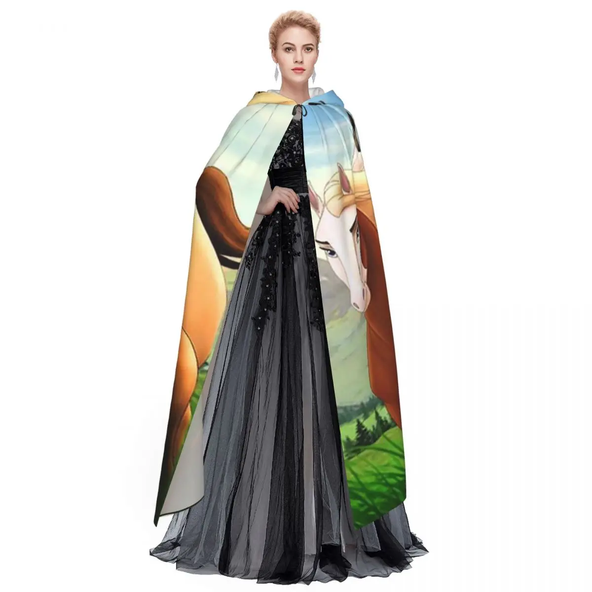 Modern Spirit And Rain - Love Found Us Long Hooded Cloak Witch Medieval Costume Cosplay Cape HalloweenCoat Adult Unisex