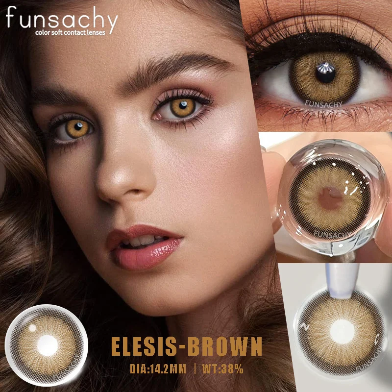 FUNSACHY 1pair Brown Colored Contact Lenses for Eyes Natural Brown Contact Eyes Lenses Color Lens Contacts Yearly Beauty Pupils