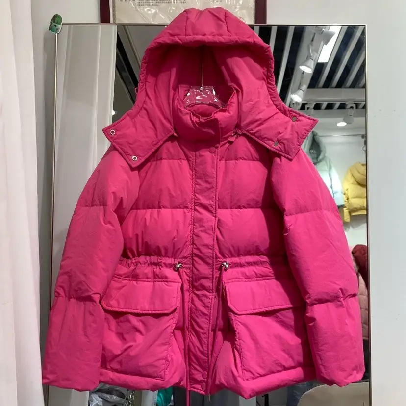 

Hooded Light Jacket Women Fluffy Warm Down Coat Windproof Sleeve Outwear Waist Casual Women Parkas Duck Down Fit Coat Y105