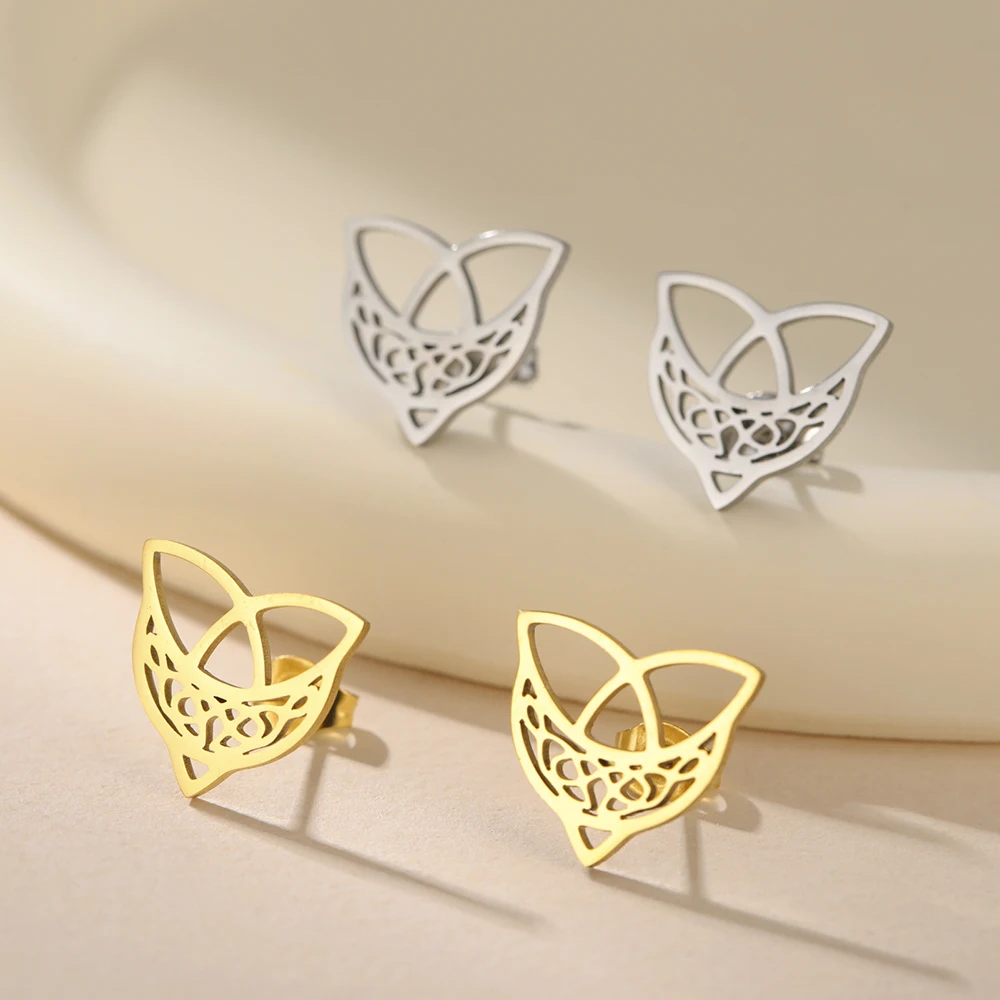 Dawapara Celtics Moon Stud Earrings Triangle Crescent Filigree Moon Earrings Irish Good Luck Stainless Steel Jewelry - view 5