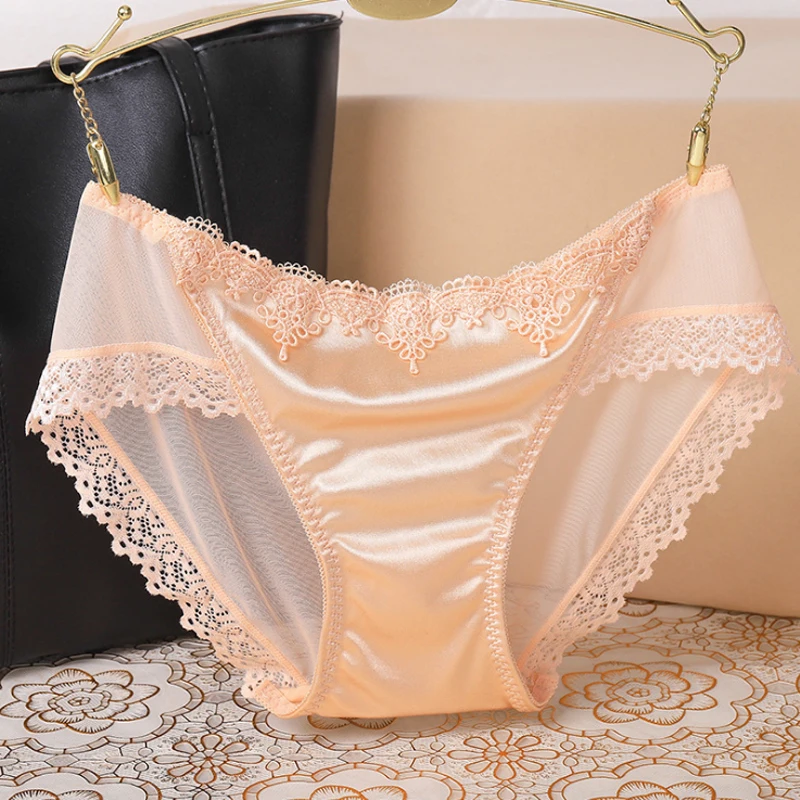 French Style Women Underpants Female Panties Comfort Intimates Lace Underwear Briefs Ice Silk Hollow Out Sexy Lingerie трусы