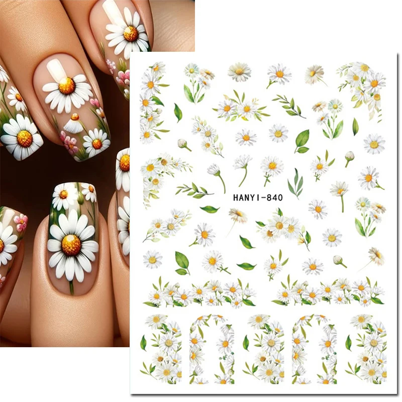 3d arte do prego adesivos branco margarida ramo flores borboletas francês dicas completas unhas decalques decorações para unhas arte manicure dicas