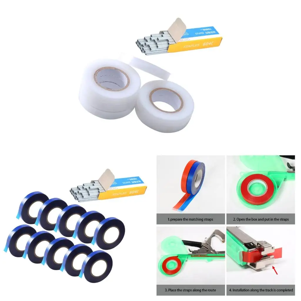  Plant Branch Tie Tape Hand Tying Binding with Staple Pin Handheld Plant Tying Device For Fruit Trees Vegetable Gardens