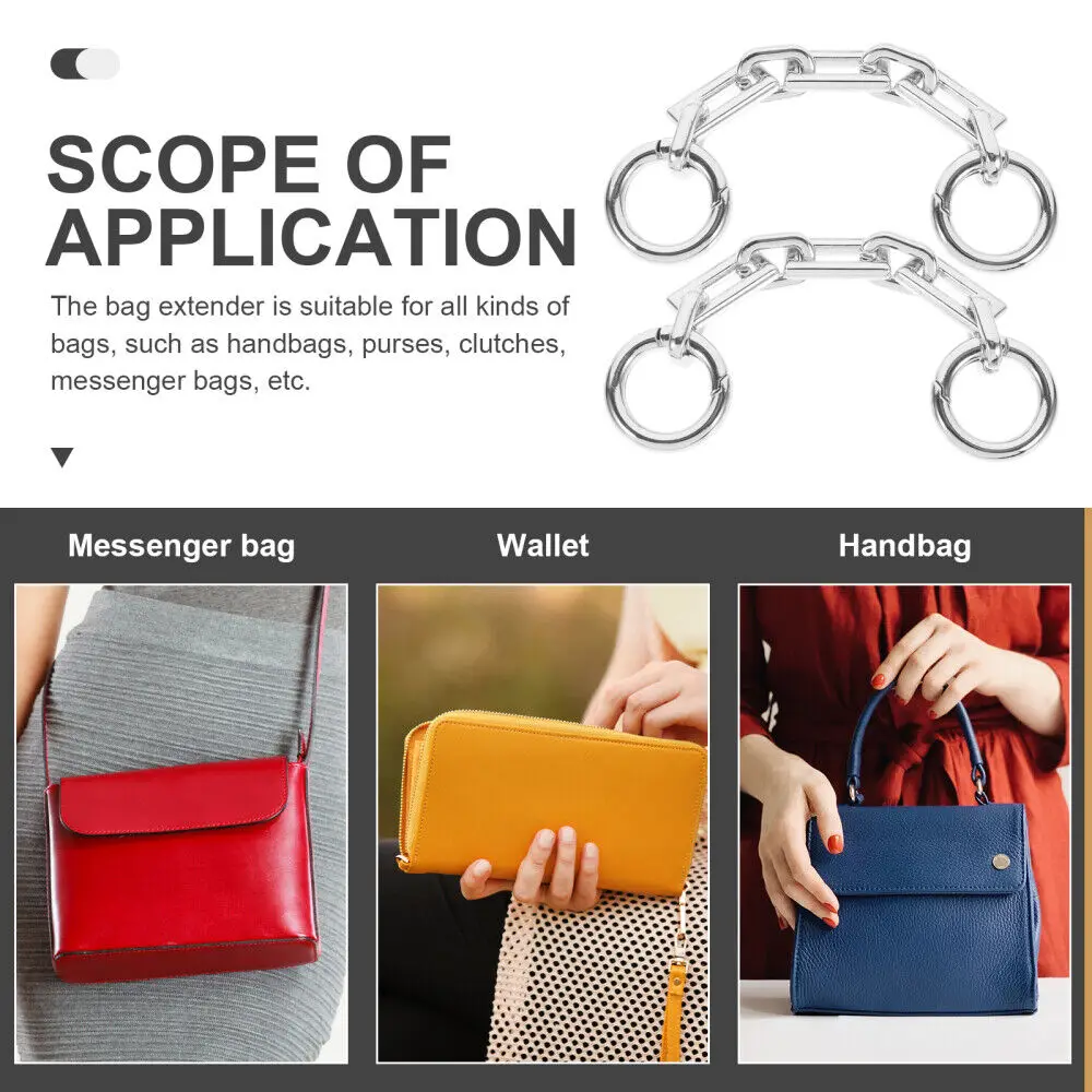 2 Pcs Alloy Bag Extension Chain Circular Buckle 2/3/4 Grid Bag Replacement Chain Square Buckle Bag Shoulder Strap