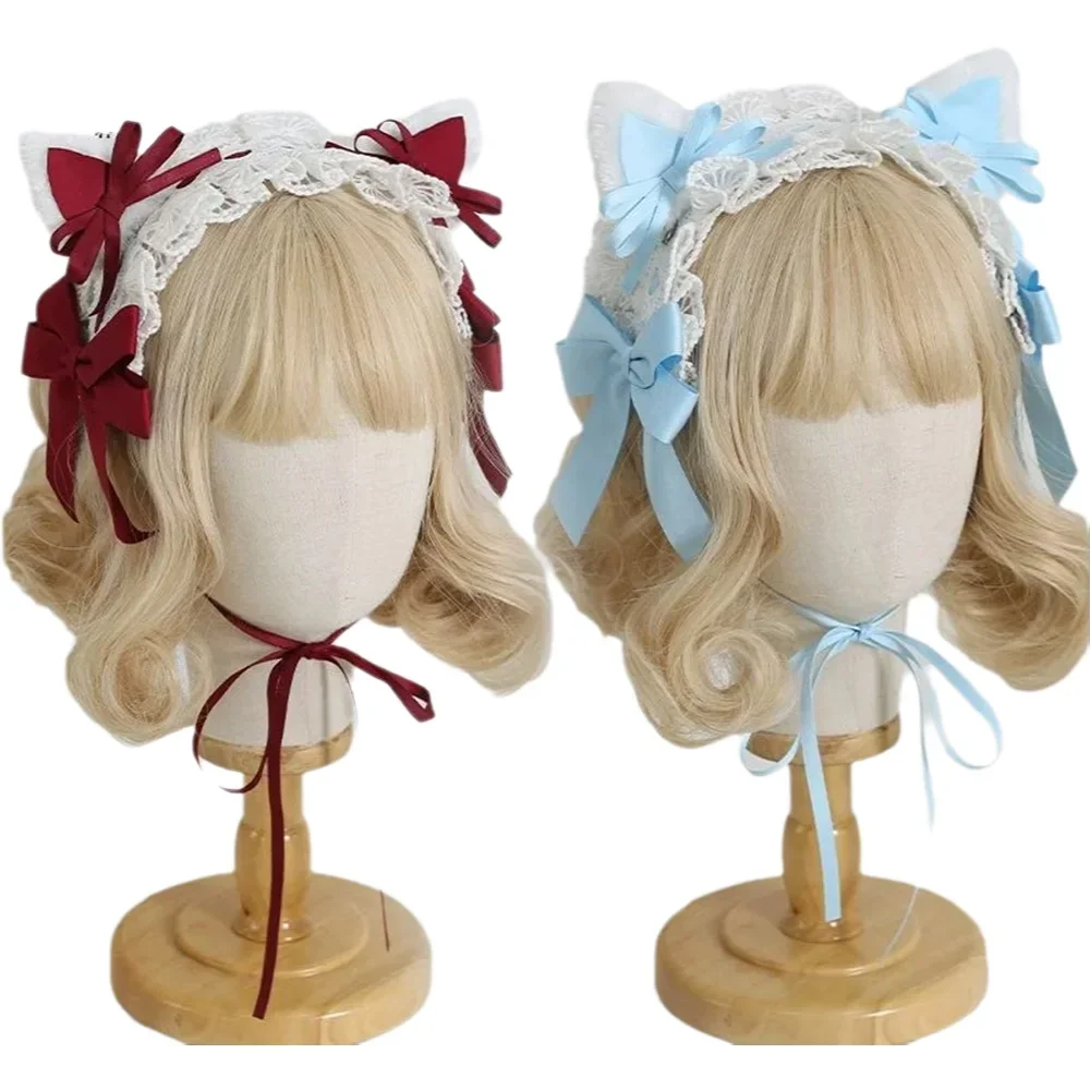 

Lolita sweet and cute cat ears hairband with a bow a butterfly knot hairpin Lolita headband
