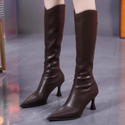 Designer High Heel Women Knee High Boots Fashion Elegant Dancing Party Shoes Pointed Toe Women's Modern Long Booties