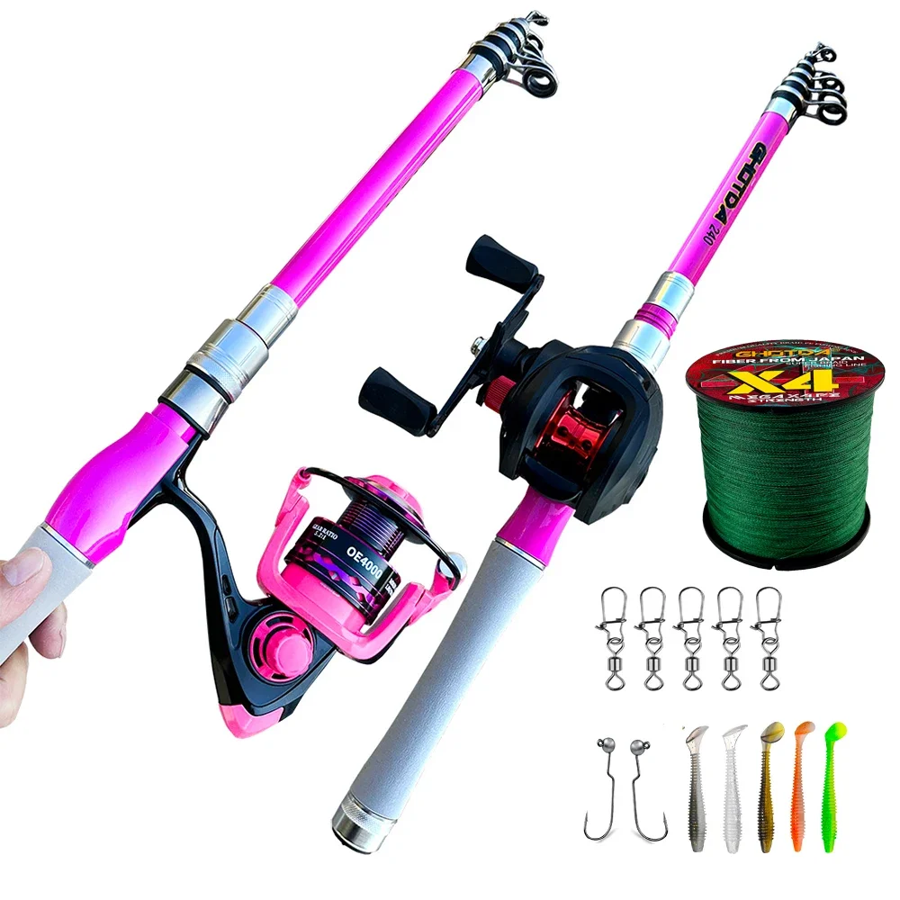 

Fishing Rod And Reel Combo1.5-2.4m Carbon Fiber Telescopic Rod 5.2:1/7.2:1 Gear Ratio Reel For Bass Pike Complete Fishing Tackle