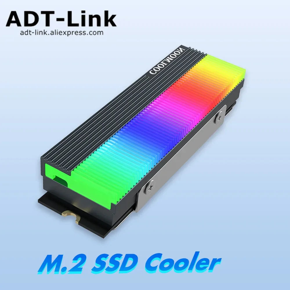 ADT M2A M.2 SSD 3Pin Cooler M.2 2280 SSD Hard Drive Heat Sink 5V ARGB Sync Dazzle Divine Light 4Pin Dual Interface ABS Material