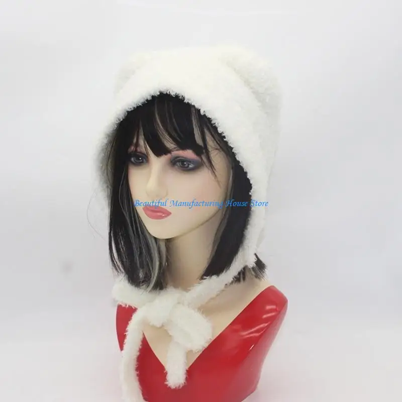 E56A Шапка-ушанка для взрослых, ветрозащитная шапка ручной работы ручной работы с медвежьими ушками для девочек