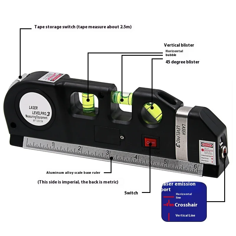 Portable Decoration Measuring Tool 4 In 1 Laser Level Laser Tape Measure With Infrared Miniature Level