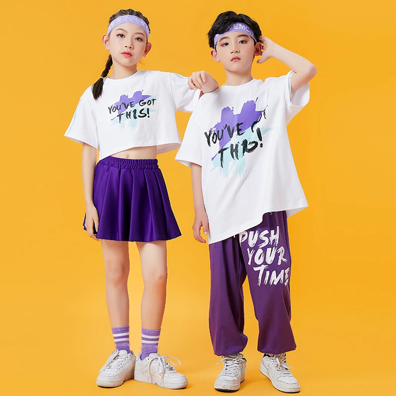 Camiseta para niños, falda, pantalones Cargo para niños y niñas, ropa de Hip Hop, traje de baile de Jazz de porristas, Ropa de baile de calle de escenario DWY8964