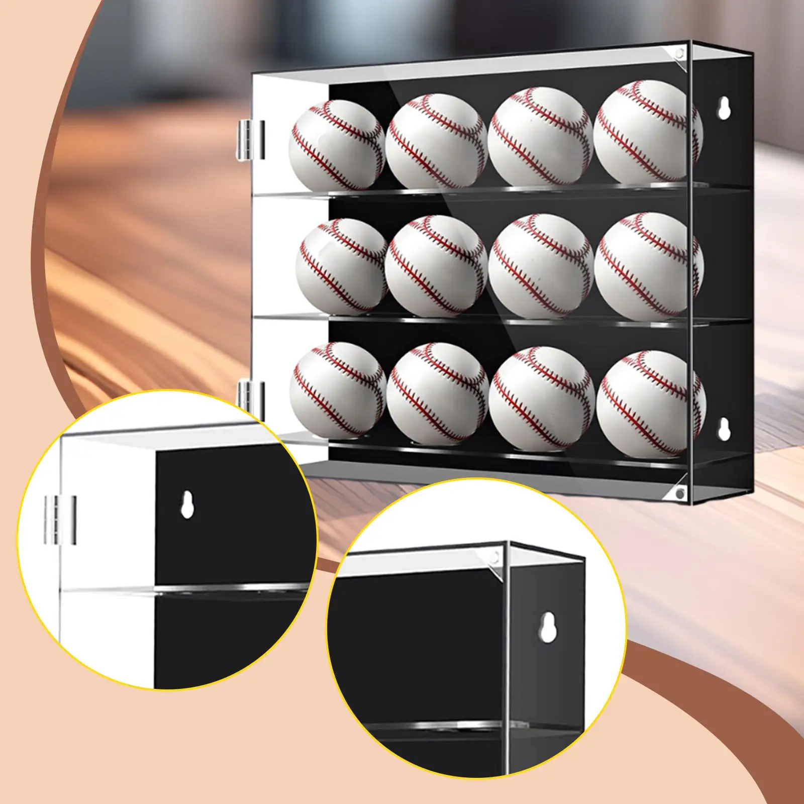 Baseball Display Case Multiuse 3 Layer Transparent Golf Ball Stand Box Wall