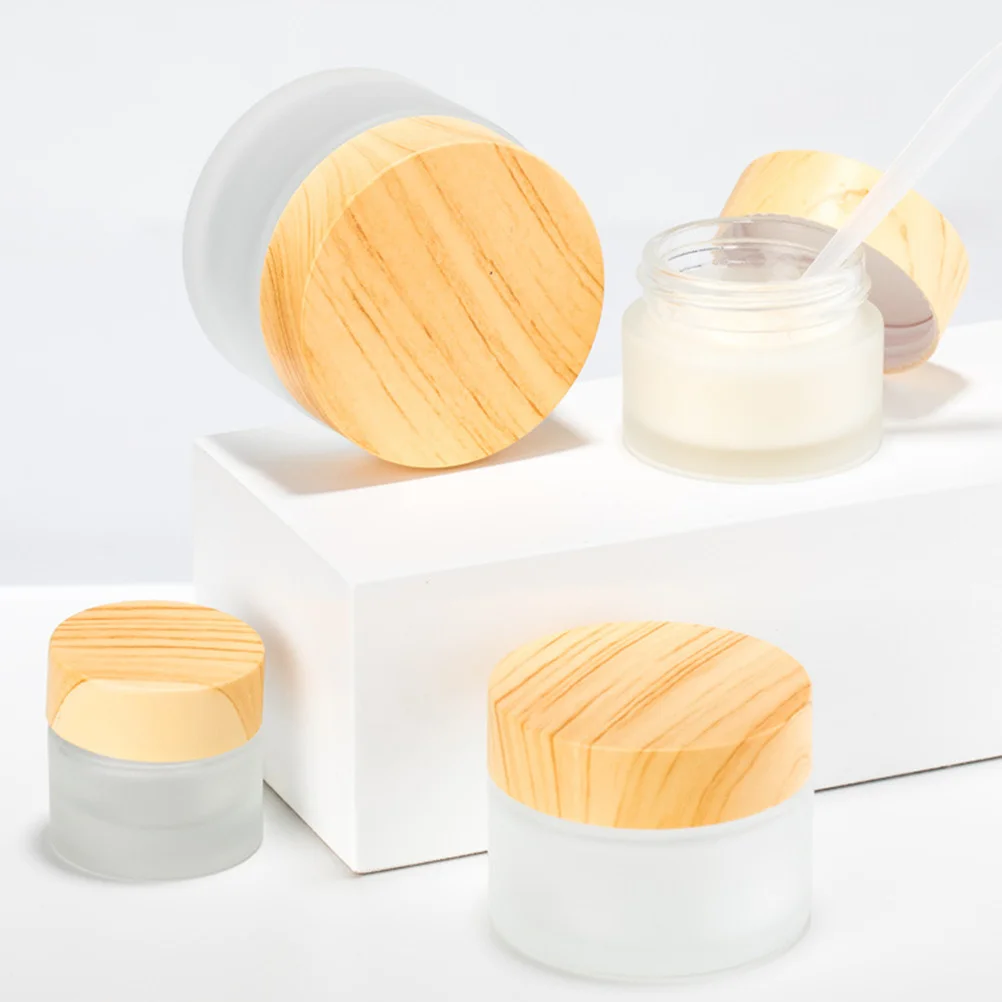 

10Pcs Cosmetics Sub Storage Glass Bottles 5G Wood Grain Lid Small Travel Cream Eye Cream Sample Bottle Durable Reusable