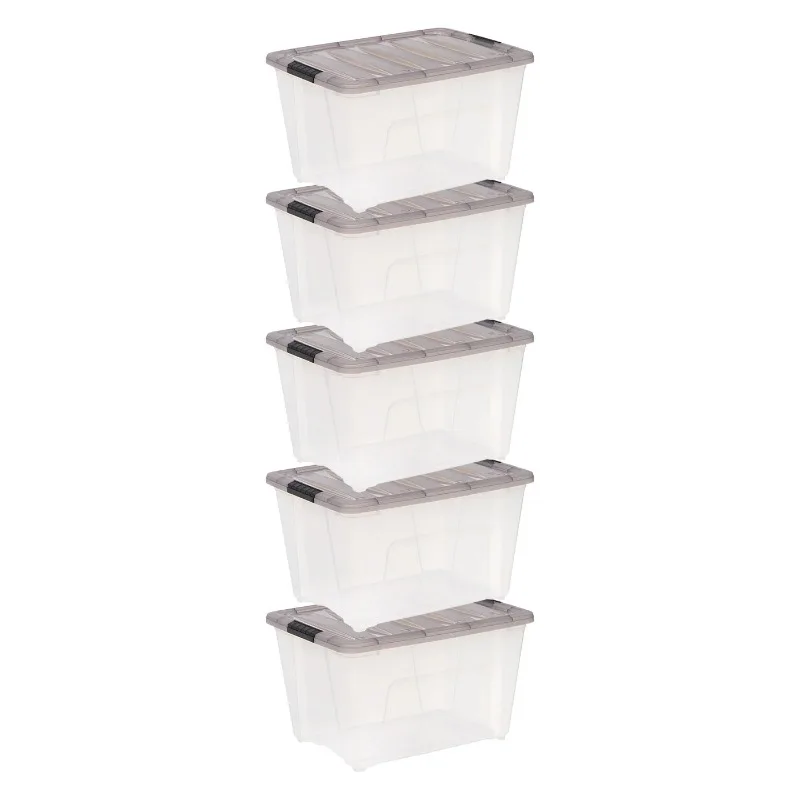 

53 Qt. Plastic Storage Bins with Lids, Clear, Latching, Stackable, Totes 5Pk