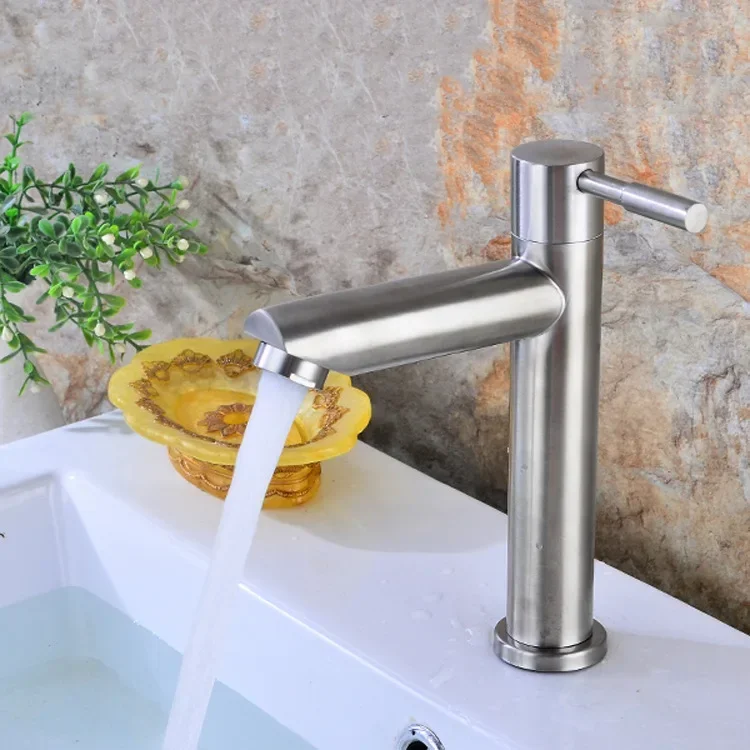 現代の浴室の蛇口洗面器 304 ステンレス鋼シングルコールドタップデッキマウントトイレ洗面器シンクの蛇口浴室付属品